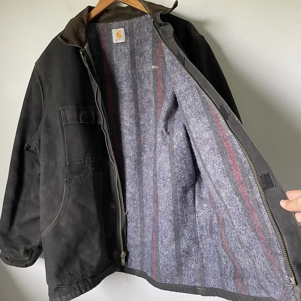 Carhartt Vintage 1990's Blanket Lined Chore Jacket Work Coat Black Men's Size XL - Picture 8 of 16